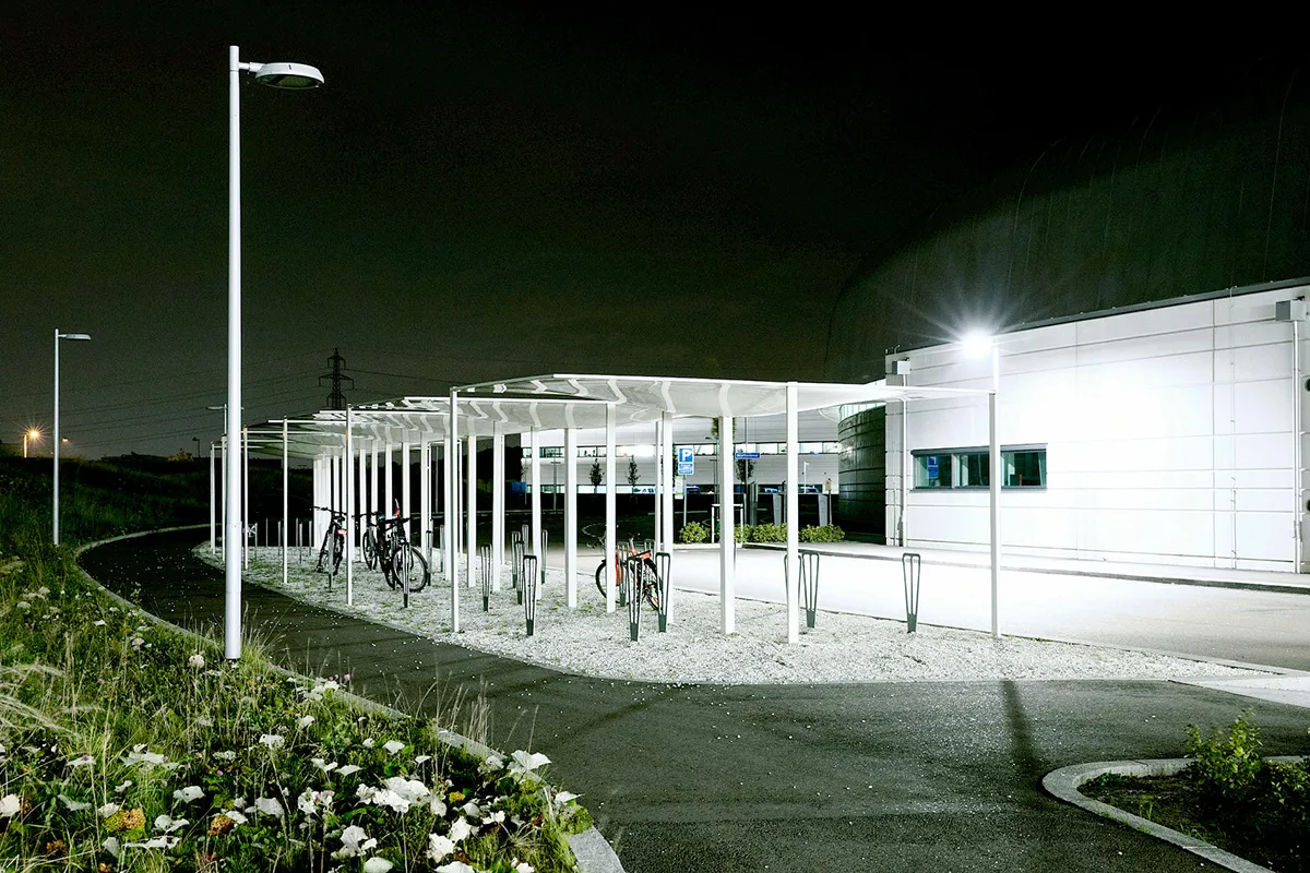 Våg bike shelter by Snøhetta and Nola with wavelike roof design inspired by MAX IV research facility landscape