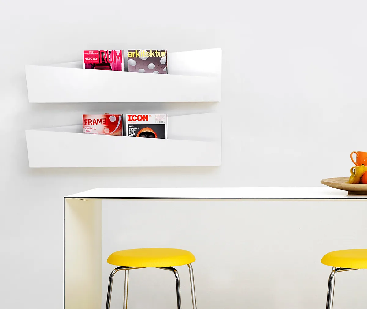 Collar magazine storage installed in contemporary office setting showcasing professional display capabilities