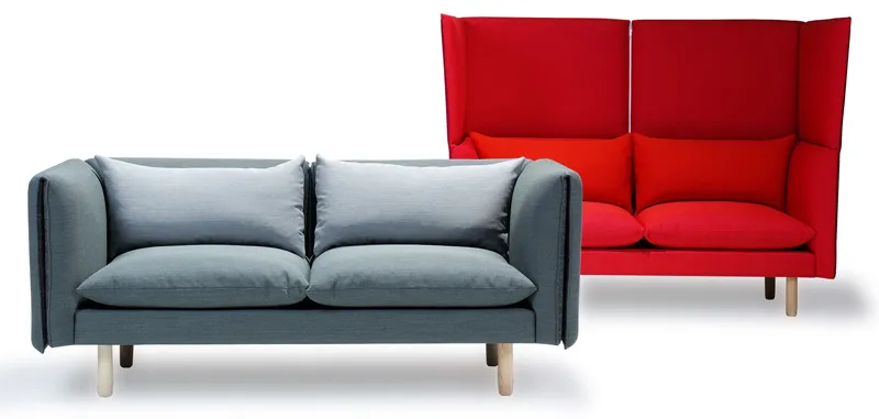 LK Hjelle Duo sofa acoustic design with high-back configuration for noise reduction and privacy in open offices