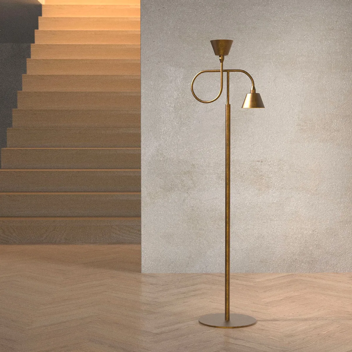 Modern office workspace featuring LOOP Floor lighting providing focused task illumination