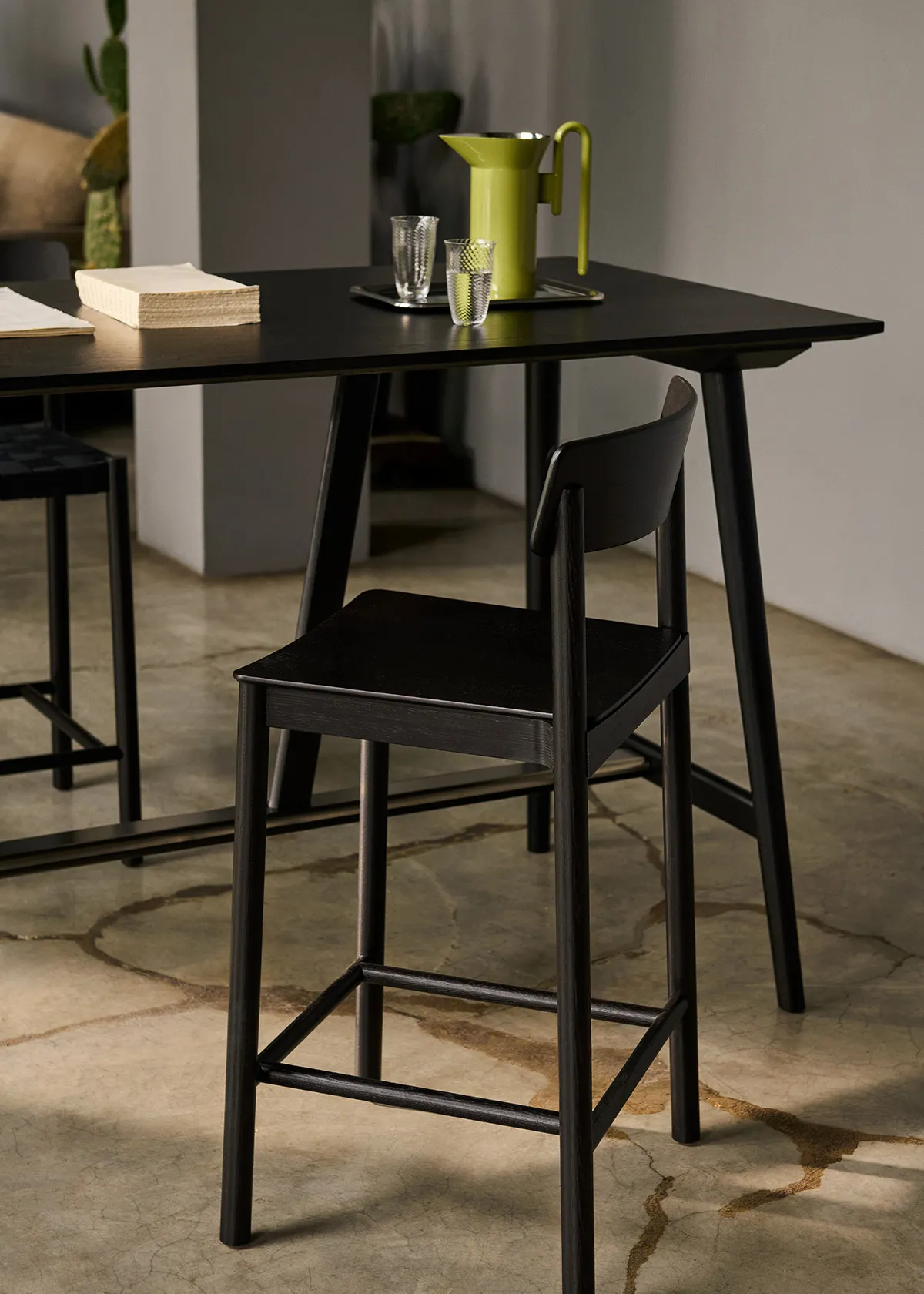 Betty counter chair black lacquered ash finish with solid wooden seat scandinavian design