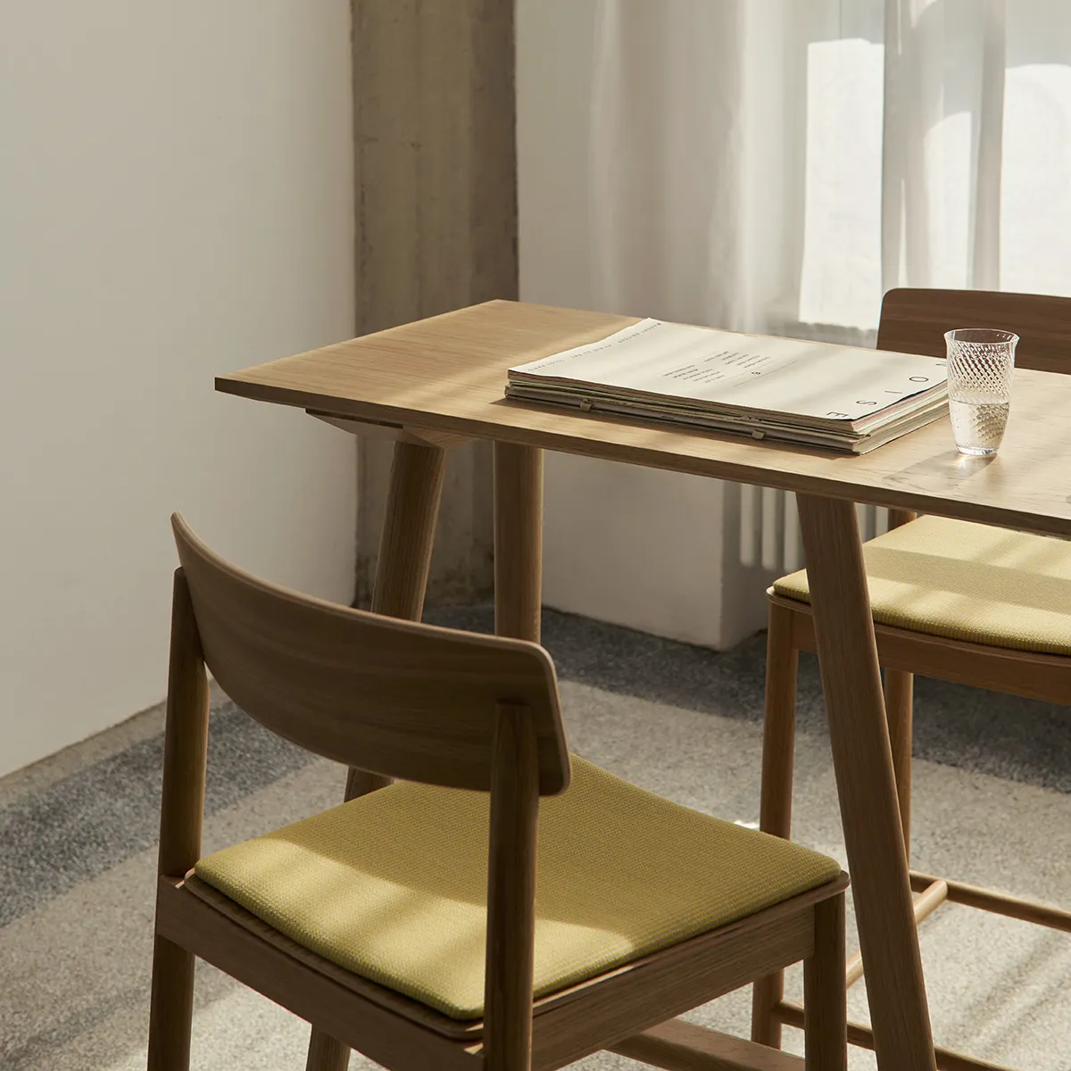 In Between counter table smoked oiled oak with optional metal footrest protection high traffic areas