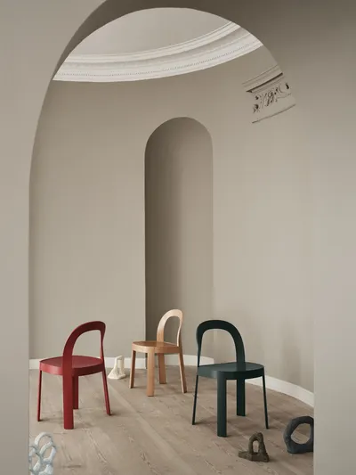 Johan Ansander's new chair for Blå Station featuring generously slender seat supported by minimal structural construction.