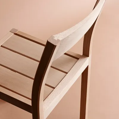 Detail view of Ronja chair construction revealing precise joinery and solid beech wood craftsmanship quality