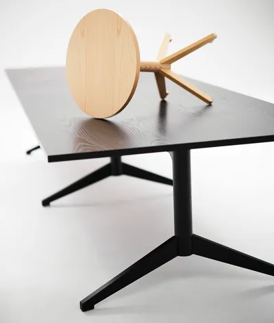 Locus pedestal table by Roger Persson featuring entirely wooden construction with solid base for Karl Andersson Söner