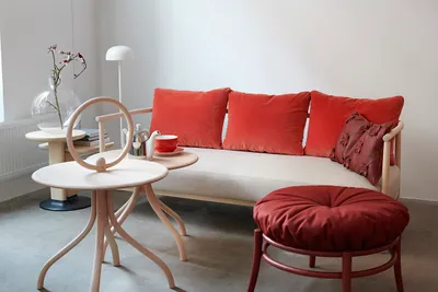 Humble sofa by Pierre Sindre for Gemla featuring lightweight bentwood frame and generous upholstery