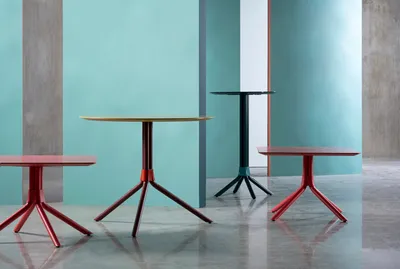 Diverse Lindy table series by design duo Färg & Blanche for Johanson featuring variety of complementary sizes