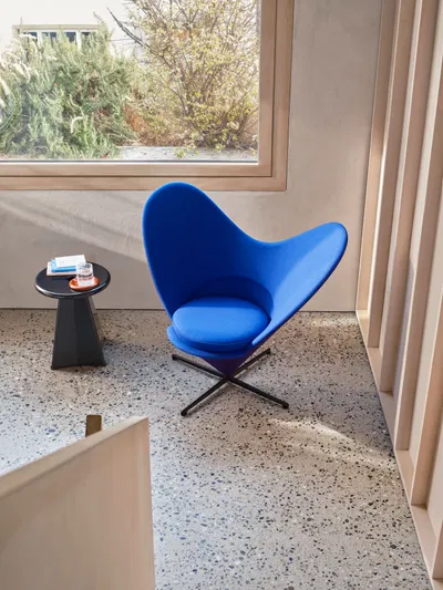 Heart Cone Chair Anniversary Edition 2026, Verner Panton for Vitra, duo-tone blue and purple upholstery