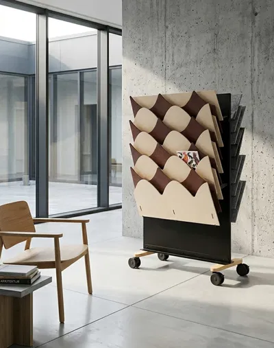 Päre FS/C freestanding room divider on castors by MottoWasabi for Vivero, felt panels with cut-out pattern