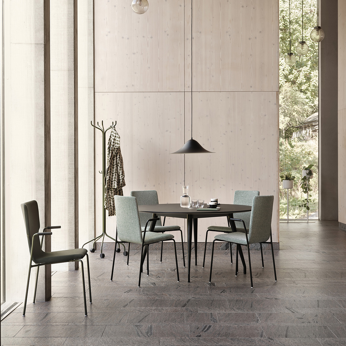 Bombito High chair by Jonas Lindvall for Skandiform – high-back version in oak or ash with teflon glides, optional stained finish and padding