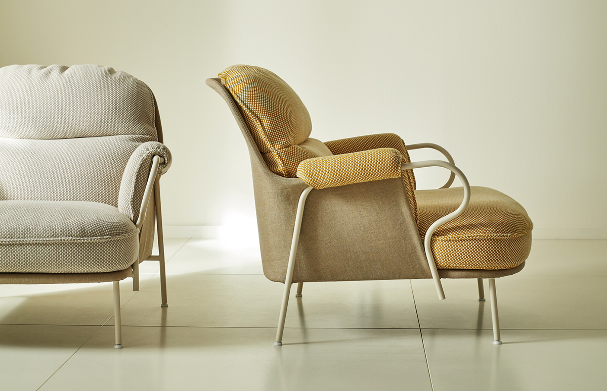Lyra Lounge Chair by Andreas Engesvik for Fogia featuring metal frame with canvas seat and soft cushioning