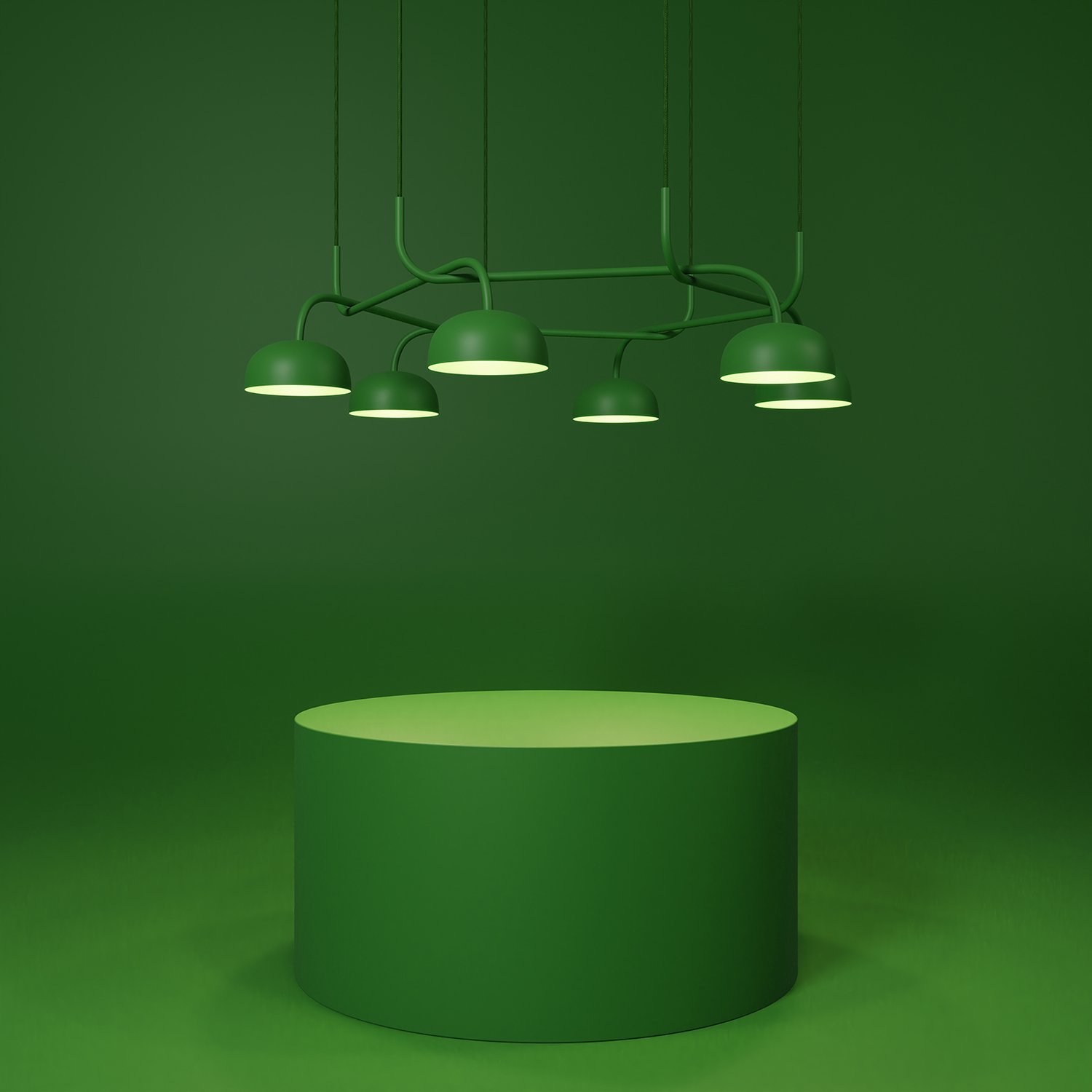 Curve Crown pendant with interlinked arms creating circle dance effect by Front for Zero Lighting
