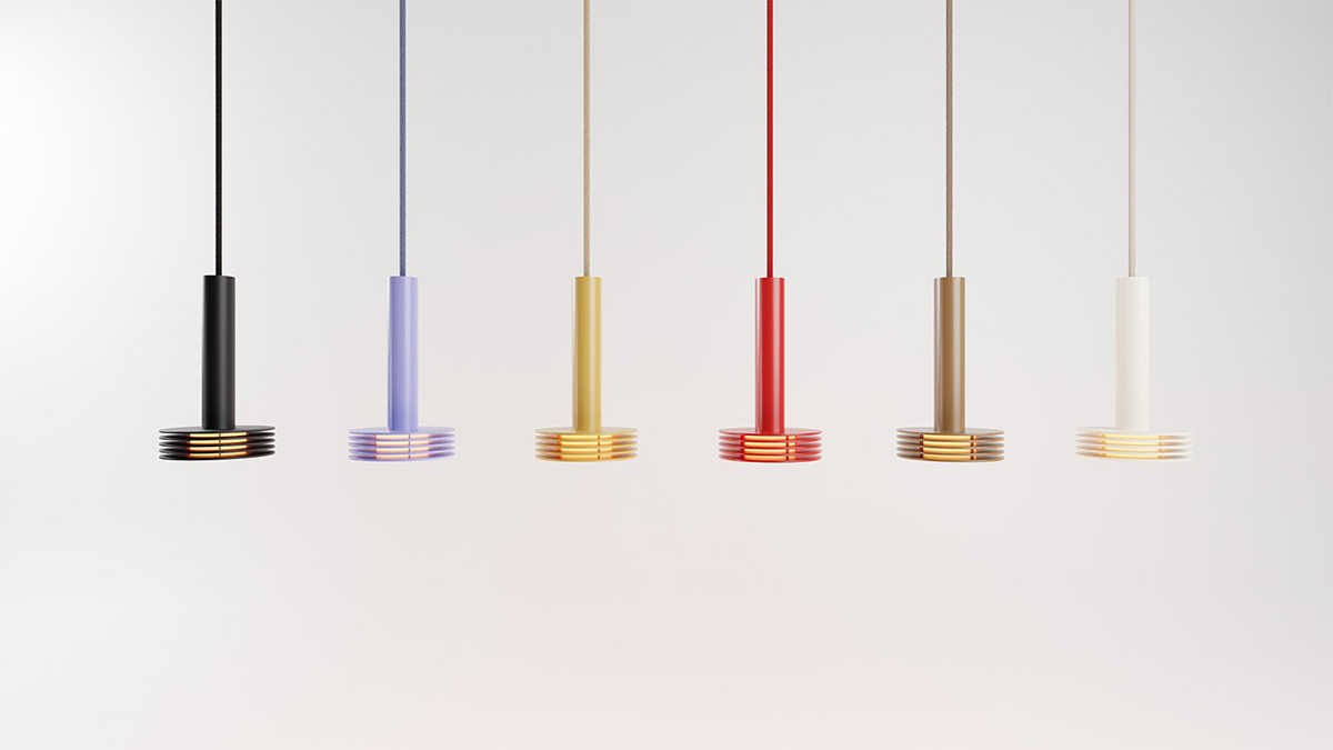 Sprinkle pendant by Note Design Studio for Zero Lighting with geometric silhouette and slatted shade
