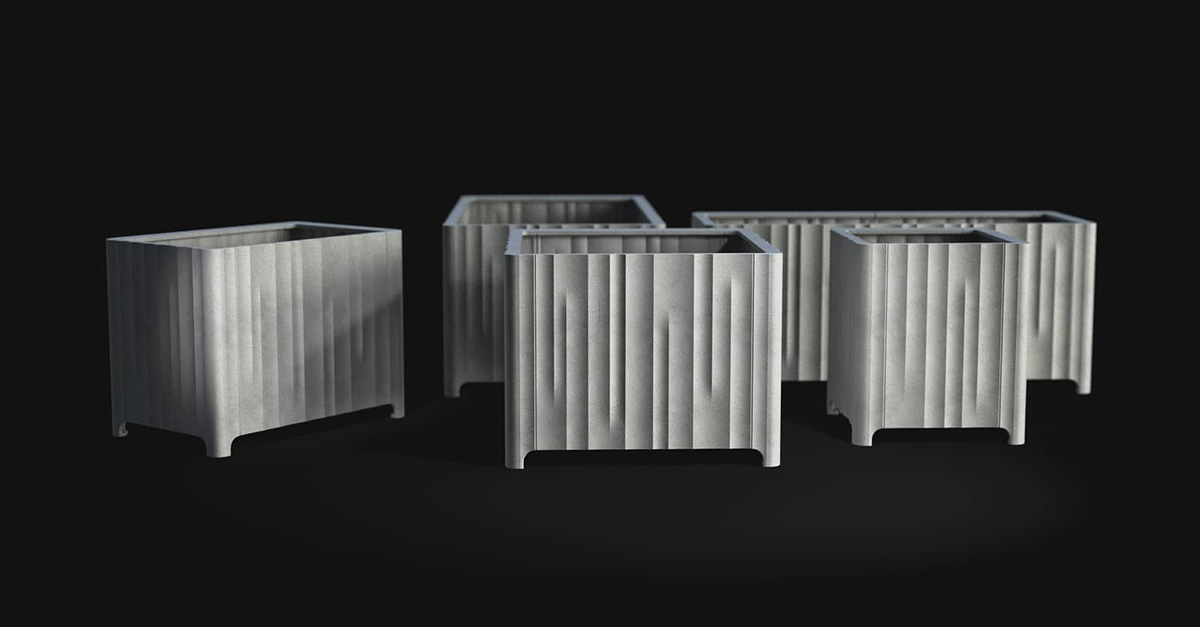 Kolonn planter construction detail showing concave surfaces cast aluminum texture Jesper Ståhl Byarums design