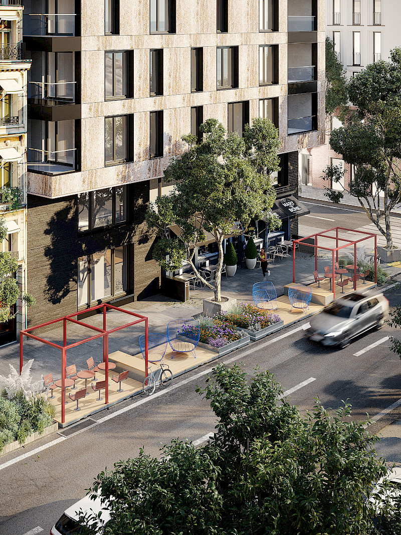 Parklet system by NOLA featuring multipurpose modular urban spaces for temporary imaginary and unexpected use