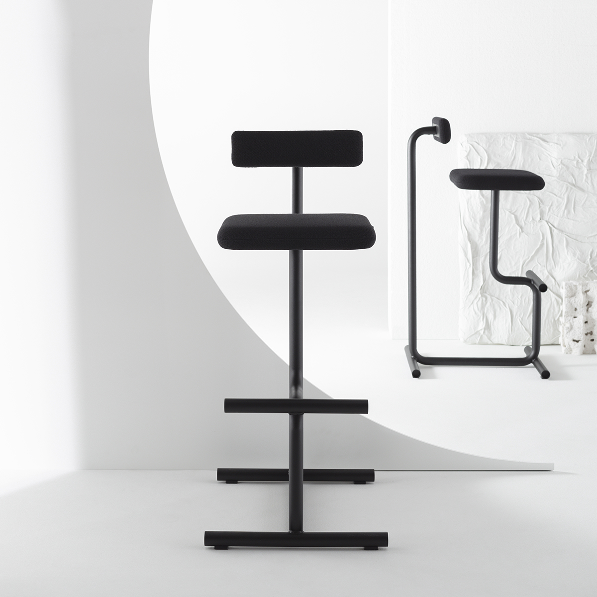 Nomole bar stool by Ronja Reuber for Offecct showcasing minimalist Scandinavian design and steel construction