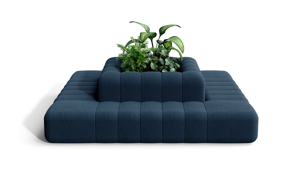 BOB Corner by Thomas Bernstrand and Stefan Borselius enabling sharp angular configurations for Blå Station's modular sofa system.