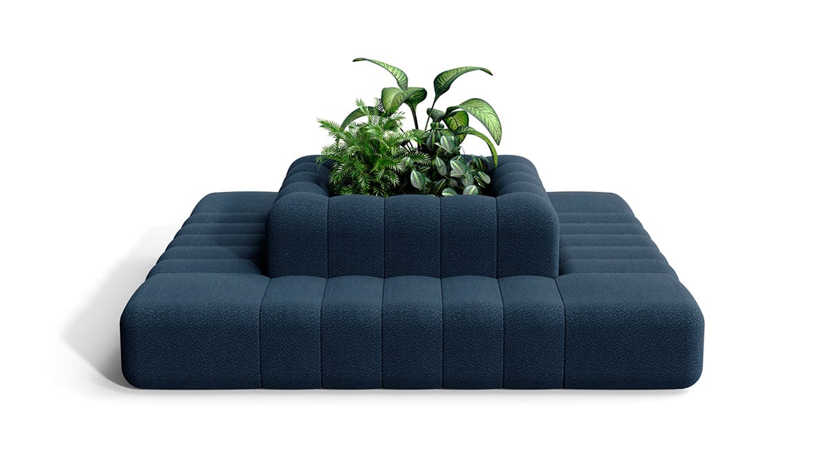 BOB Corner by Thomas Bernstrand and Stefan Borselius enabling sharp angular configurations for Blå Station's modular sofa system.