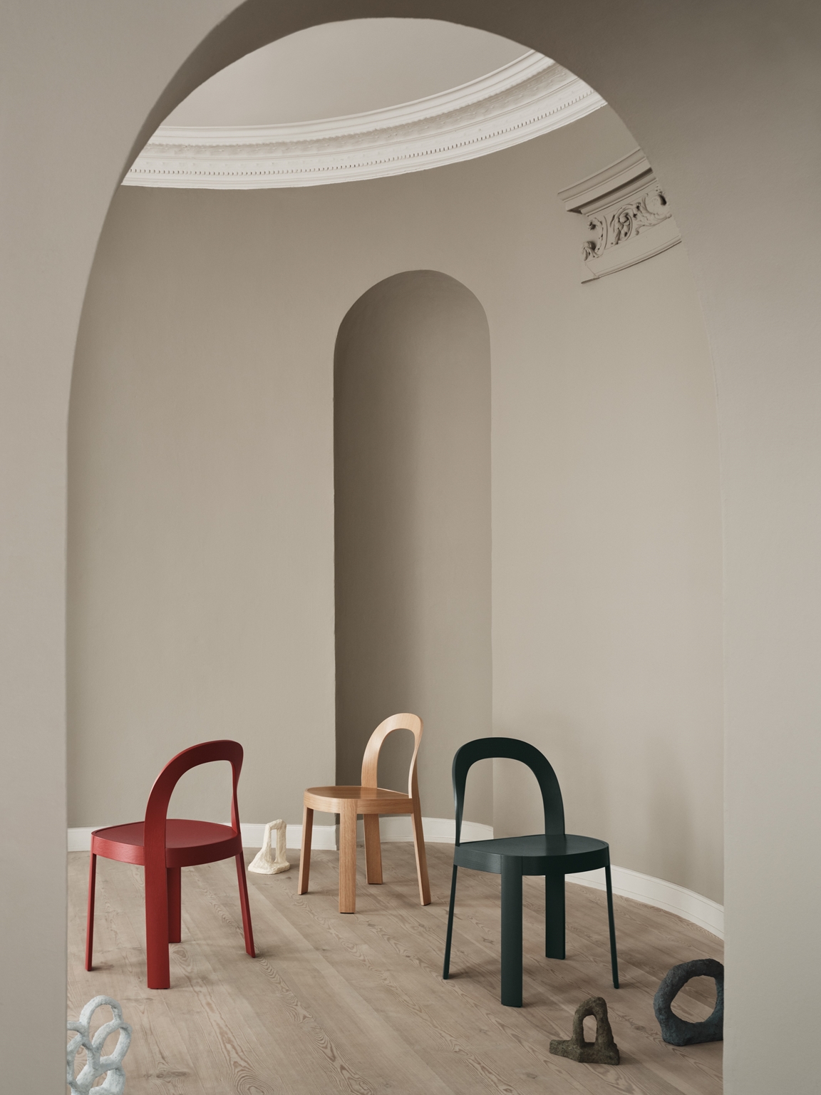 Johan Ansander's new chair for Blå Station featuring generously slender seat supported by minimal structural construction.