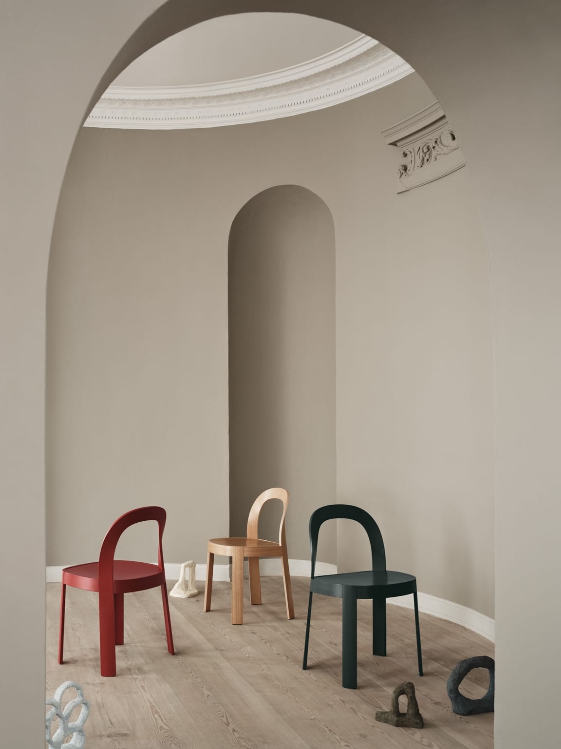 Johan Ansander's new chair for Blå Station featuring generously slender seat supported by minimal structural construction.