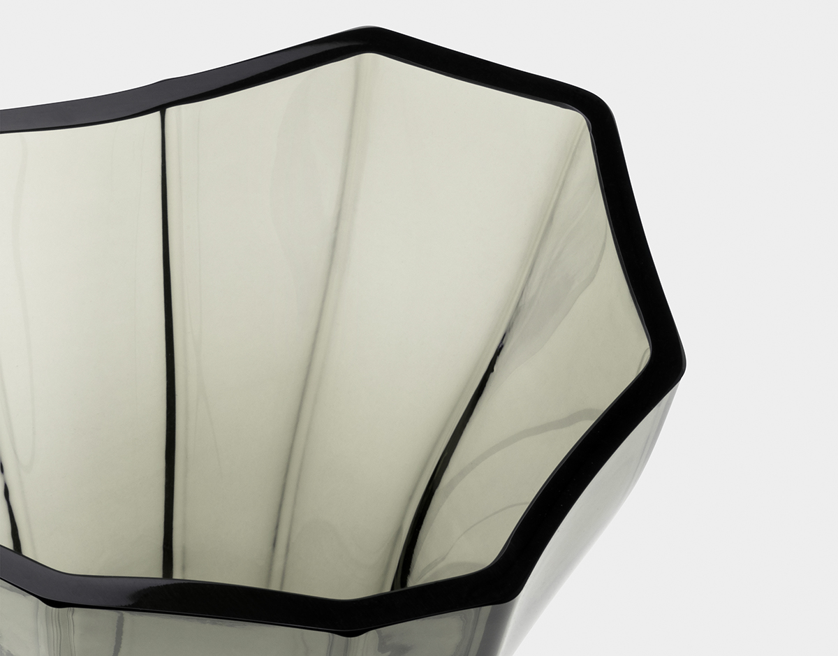 Detail view of Reed vase showing Monica Förster's signature fold lines creating organic movement in glass