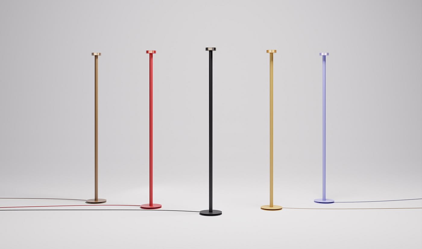Sprinkle floor lamp by Note Design Studio featuring distinctive geometric rings and colorful finish options