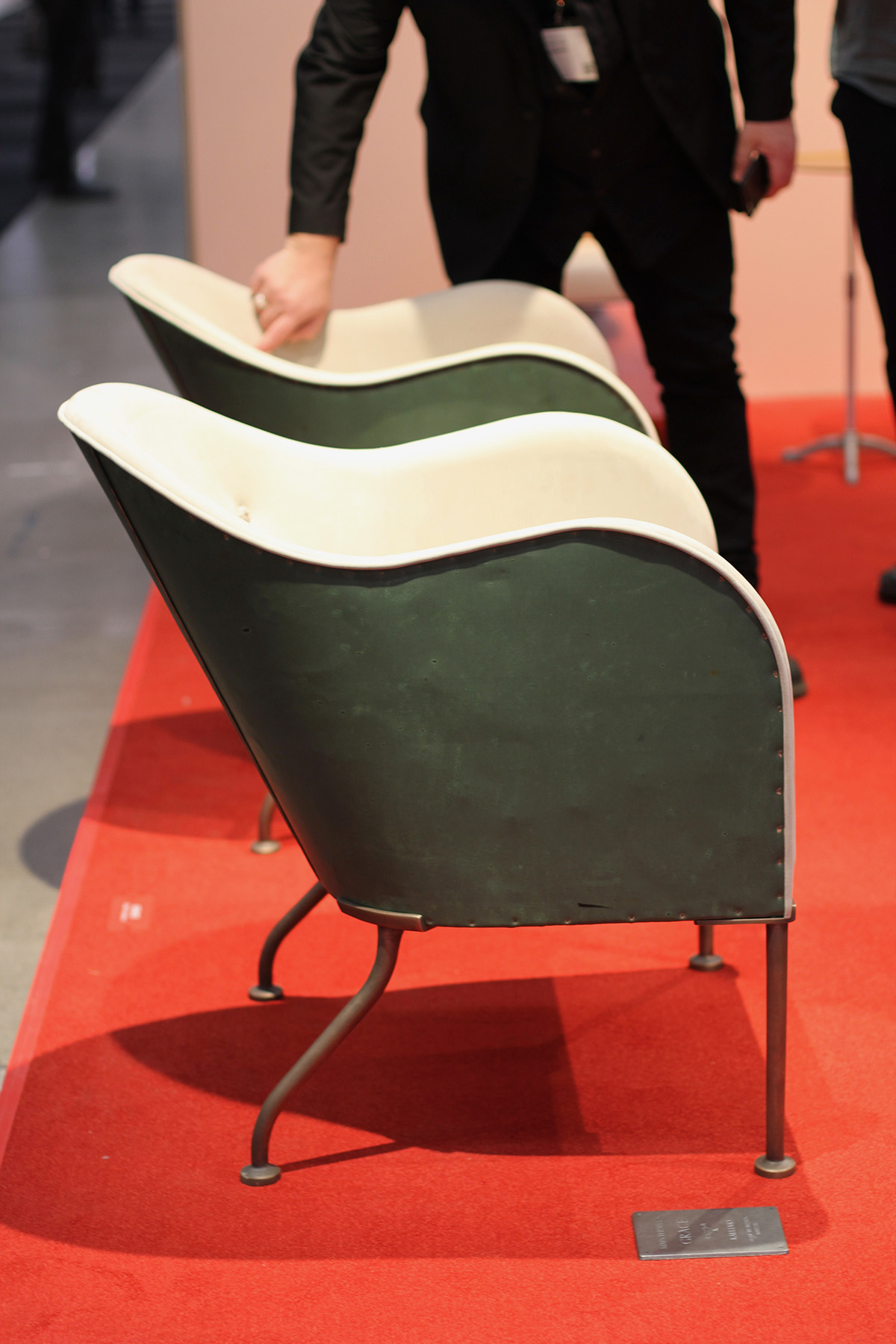 Mats Theselius roofing sheet armchair by Källemo showing weathered metal construction and ergonomic design