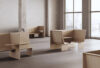 Cubicle modular workstation system featuring acoustic panels and adjustable desks designed by Form Us With Love for Halle