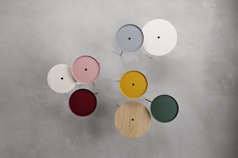 Petite coffee table collection featuring various sizes of round tray tables designed by Marie Oscarsson for Materia