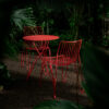 Tio Collection featuring new bold color option on wire chairs and tables designed by Chris Martin for Massproductions