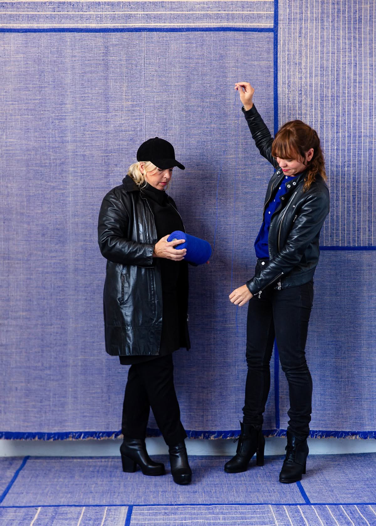 Folkform design studio founders with their Monochrome jute and wool collection for Louis De Poortere