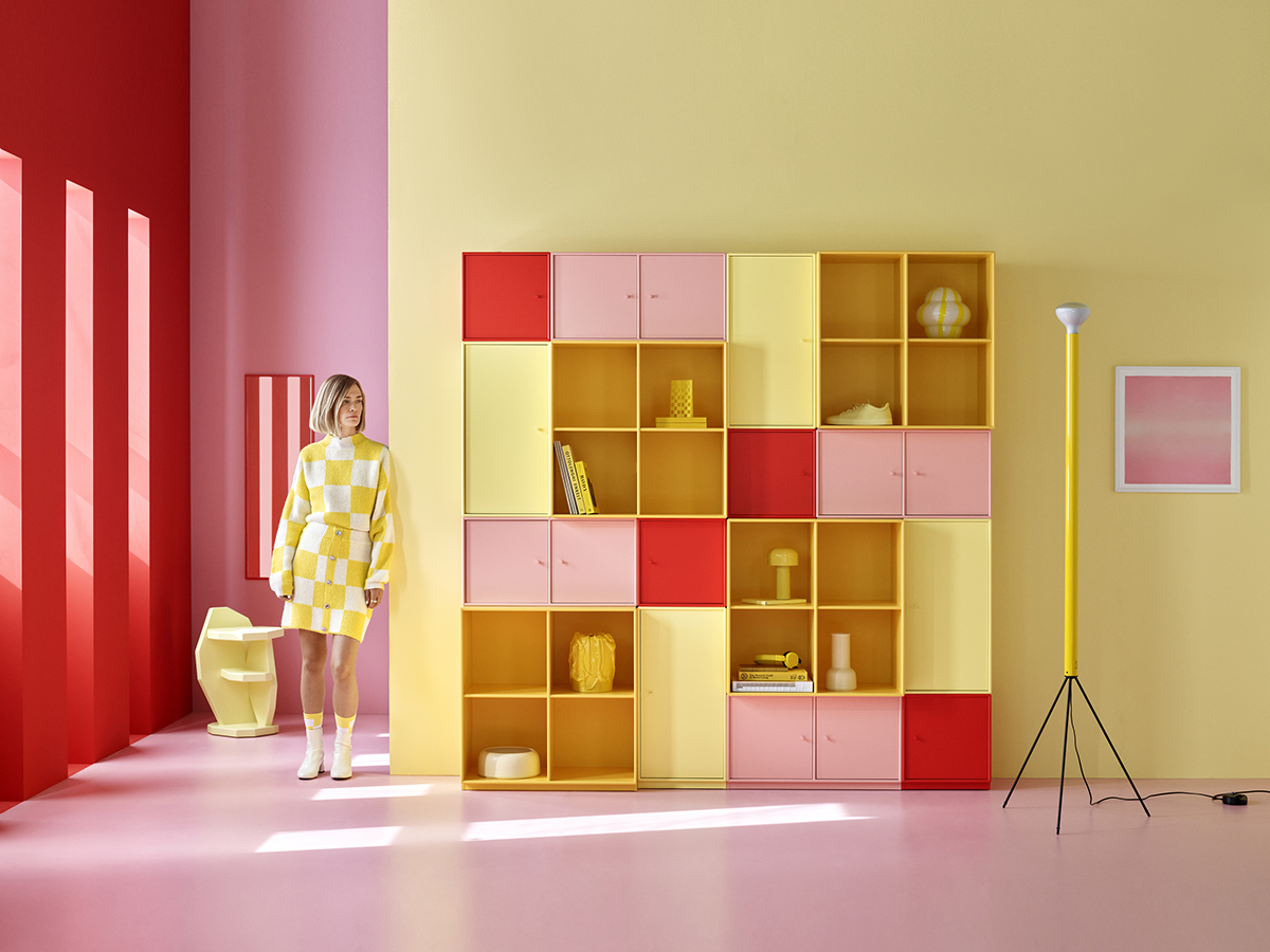 Montana x Tekla Evelina Severin color collaboration displaying vibrant chromatic combinations across modular furniture systems