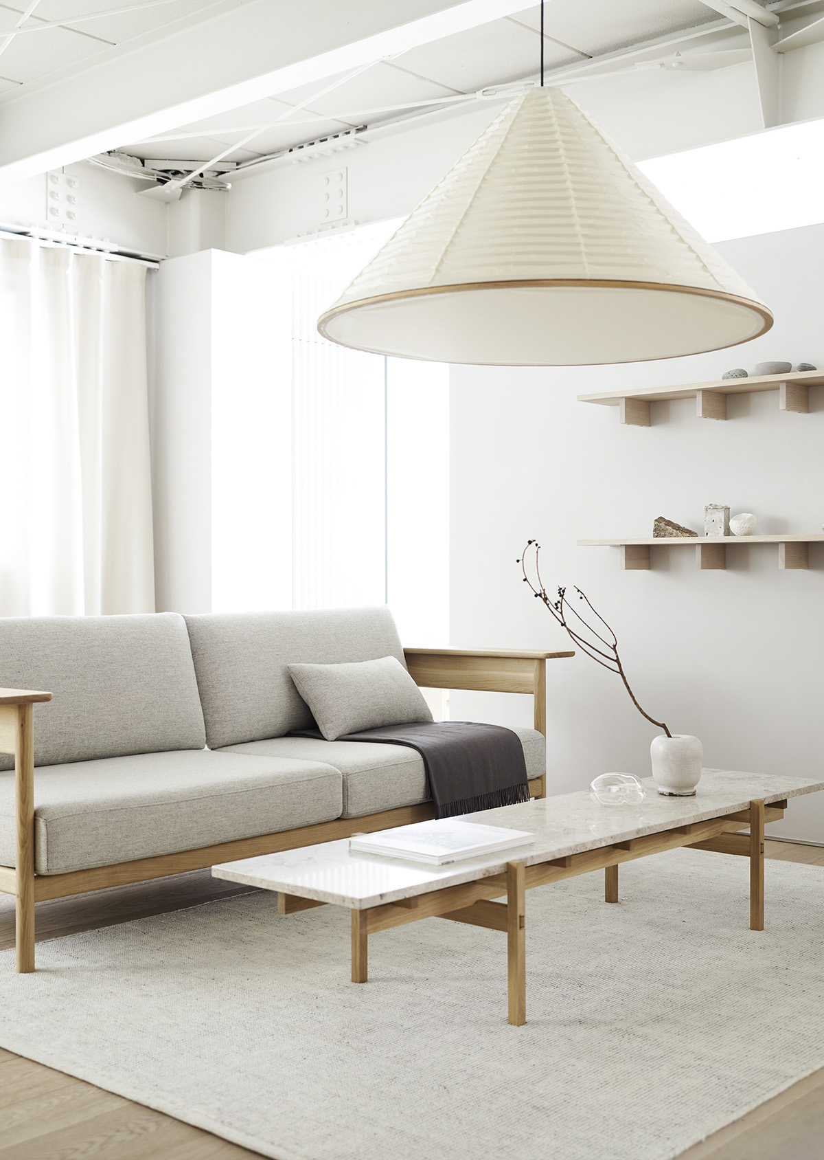 Versatile N-PL01 pendant lamp by Norm Architects for Karimoku showcasing minimalist design with Japanese-Danish sensibility.