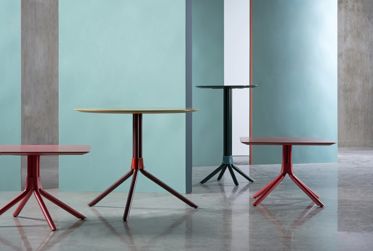 Diverse Lindy table series by design duo Färg & Blanche for Johanson featuring variety of complementary sizes