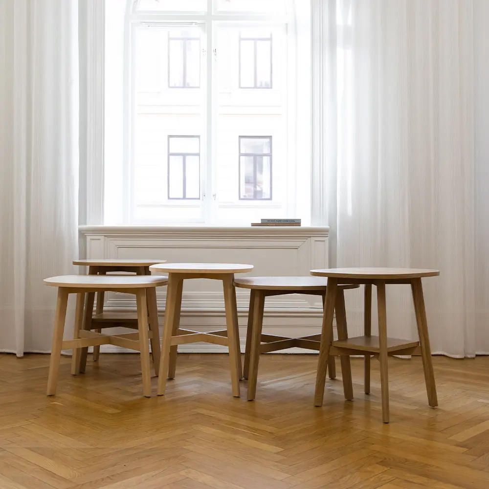 Low and wide Humlan 722 coffee table by Eva Schildt for NC Nordic Care with optional lower shelf