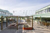 Sweden's first safety-certified public square featuring Nola's innovative Långbordet outdoor furniture