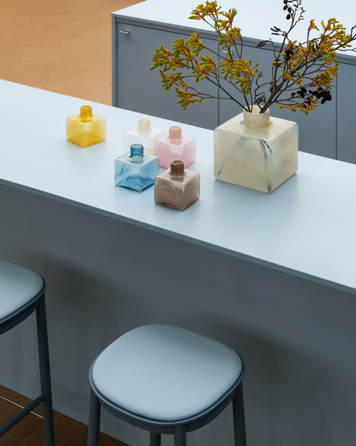 CUBE glass vase by Carina Seth Andersson for Fogia featuring revitalized color palette that enhances the minimalist design