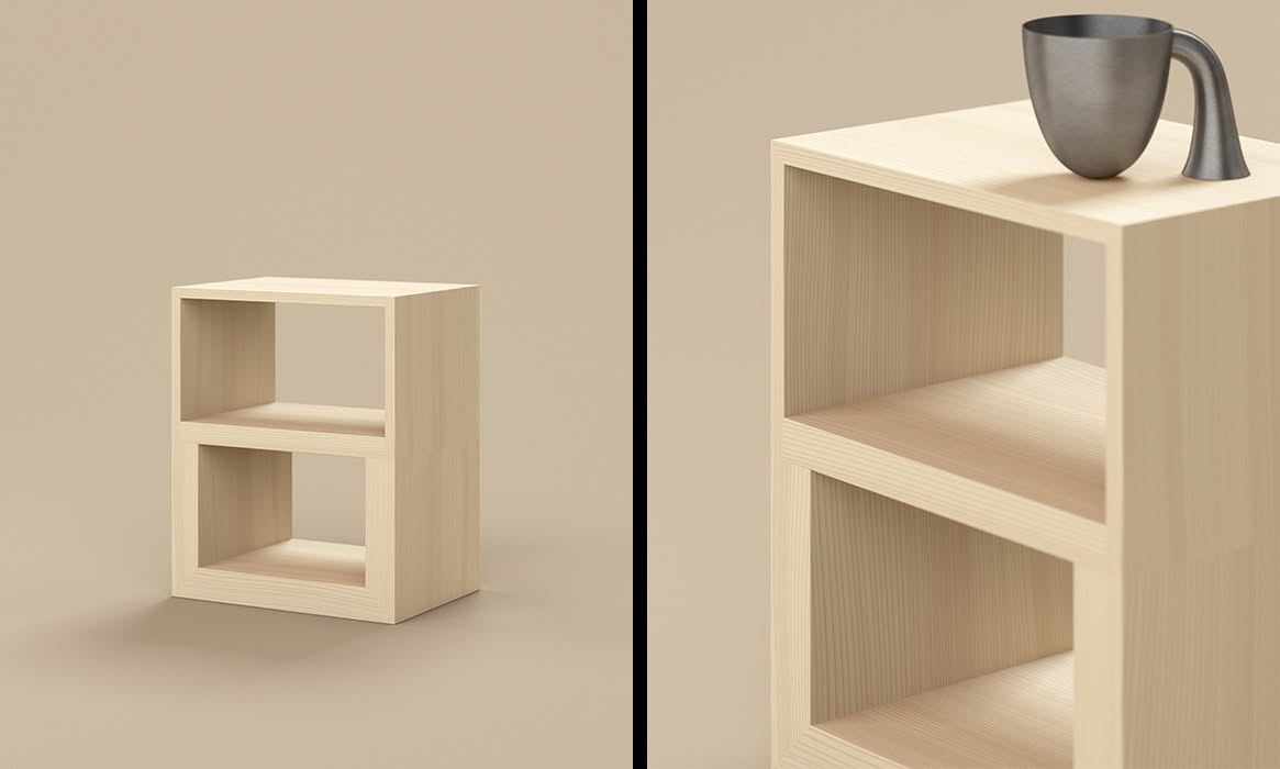 Aldo Bakker Cabinet 2024 crafted from untreated spruce wood with precise geometric proportions