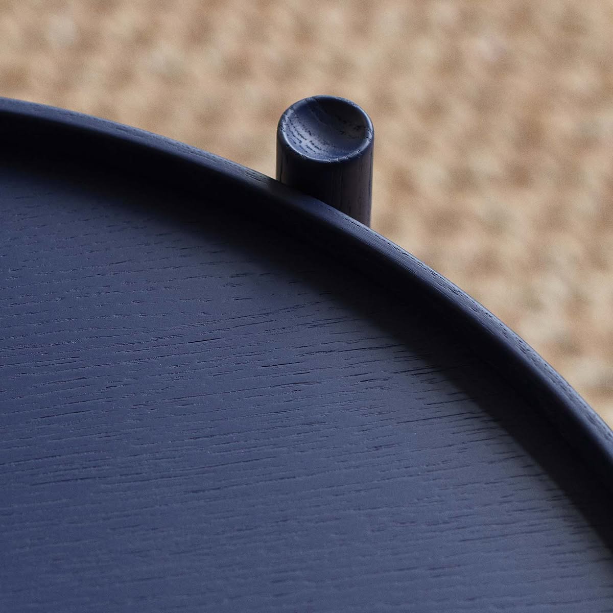 Close-up of the limited edition Tray Table showing the distinctive indigo blue color from Designmuseum Danmark