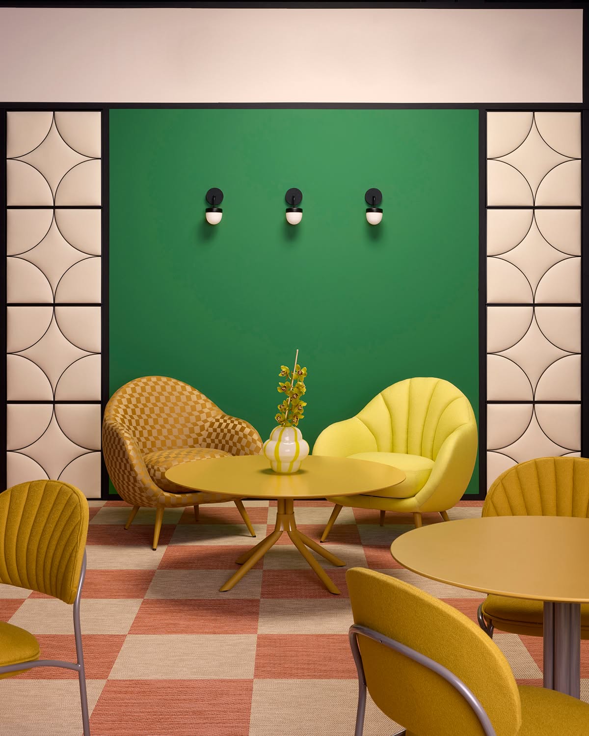 Stockholm Furniture Fair visitors experiencing the Johanson Design x Tekla collaborative exhibition space