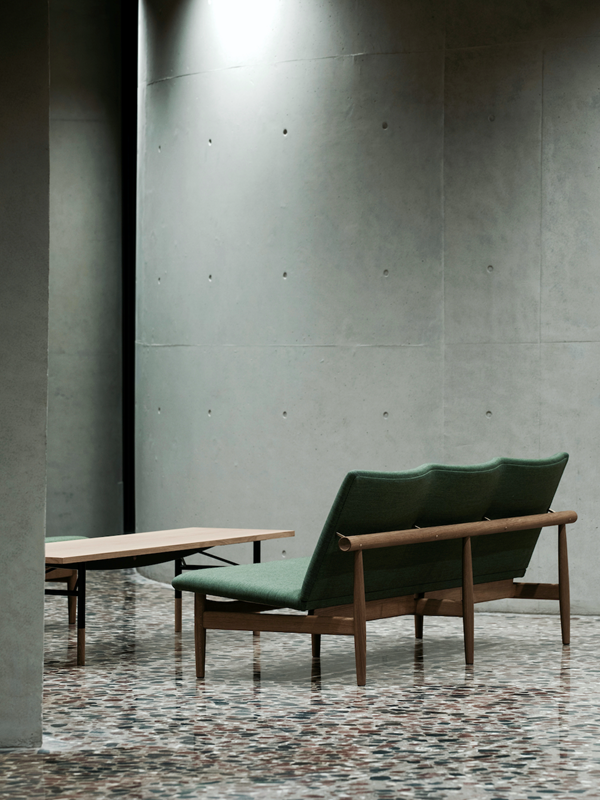Japan Series collection by Finn Juhl including lounge chair, sofa, and footstool showing design consistency across the 1957 line.