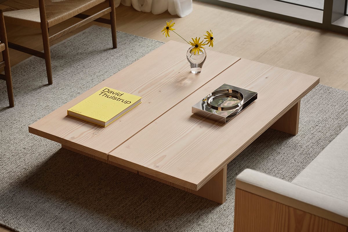Living area with John Pawson furniture for Dinesen and Dinesen wood floors