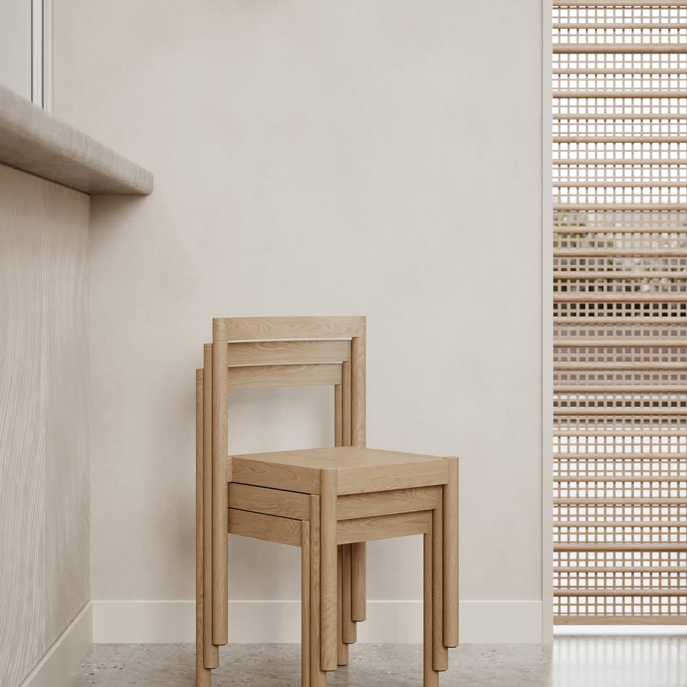 Ekko Chair — Brdr. Krüger × Henning Larsen 2026 Ekko Chair Oiled oak Leather Seat 0038 SpatialConceptRender